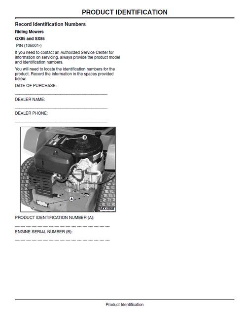 John Deere OMM143122 GX85 SX85 Riding Mower Operation Manual