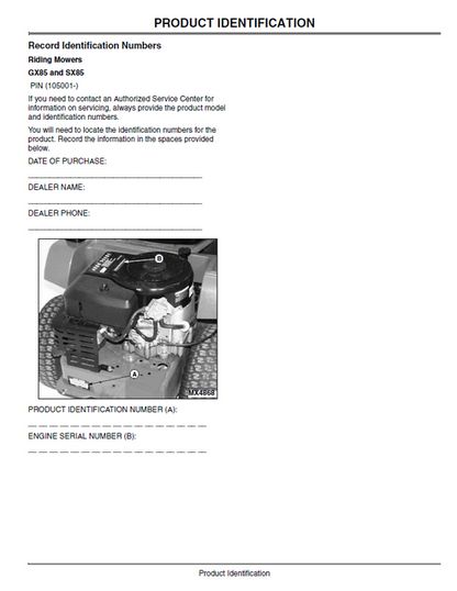 John Deere OMM143122 GX85 SX85 Riding Mower Operation Manual
