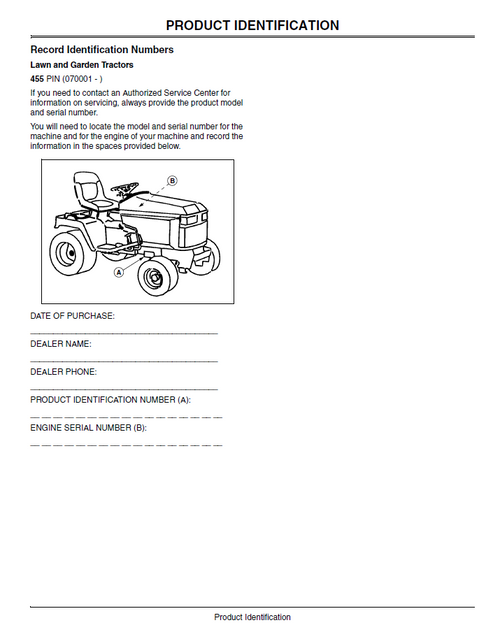 John Deere OMM144040 455 Lawn & Garden Tractor Operation Manual
