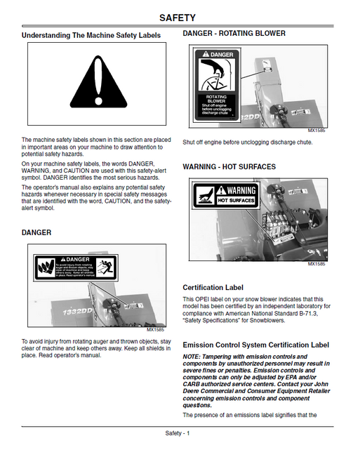 John Deere OMM146053 Walk-Behind Snowblower Operation Manual