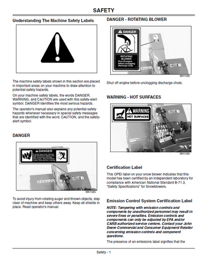 John Deere OMM146053 Walk-Behind Snowblower Operation Manual