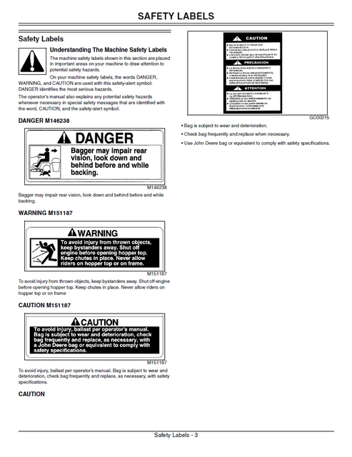 John Deere OMM147540 14-Bushel Rear Bagger Operation & Maintenance Manual