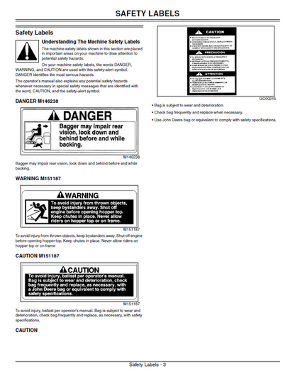 John Deere OMM147540 14-Bushel Rear Bagger Operation & Maintenance Manual