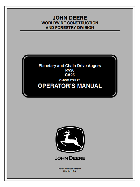 John Deere PA30 NCA25 Augers Operator Manual PDF OMKV16795