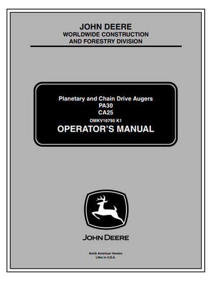 John Deere PA30 NCA25 Augers Operator Manual PDF OMKV16795