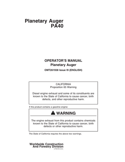 John Deere PA40 Planetary Auger Operator Manual