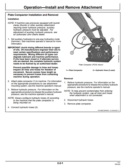 John Deere PC16, PC23, And PC40 Plate Compactor Operation & Maintenance Manual PDF