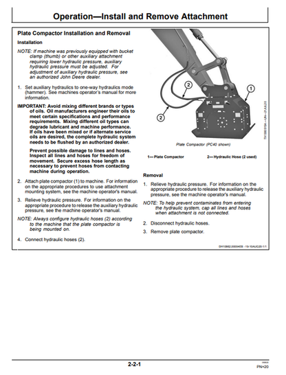 John Deere PC16, PC23, And PC40 Plate Compactor Operation & Maintenance Manual PDF