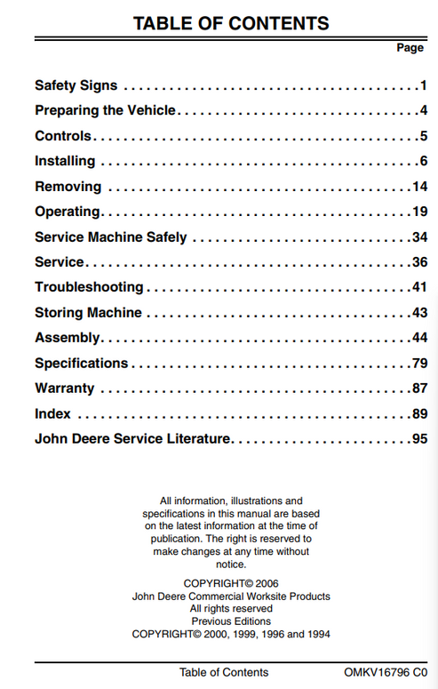 John Deere PRO850 PRO900 PRO911 Skid Steer Backhoe Manual OMKV16796