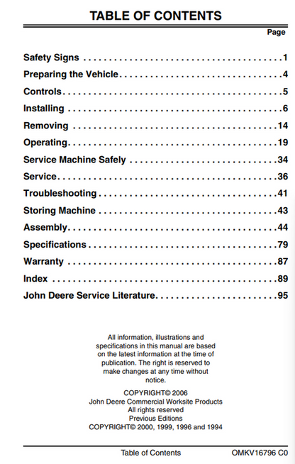 John Deere PRO850 PRO900 PRO911 Skid Steer Backhoe Manual OMKV16796