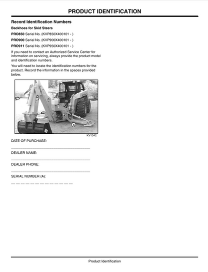 John Deere PRO850 PRO900 PRO911 Utility Backhoe Manual PDF
