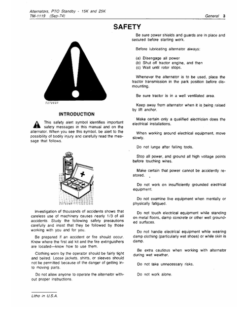 John Deere PTO Standby Alternator Diagnostic & Repair Manual TM1119