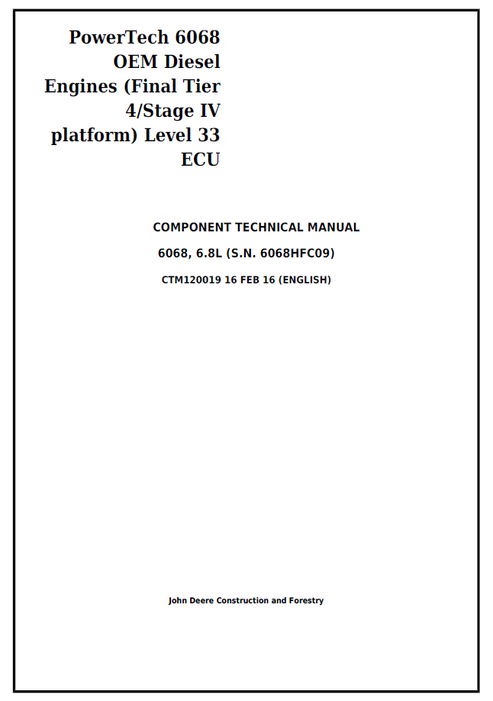 John Deere PowerTech 6068 Level 33 ECU Technical Manual CTM120019