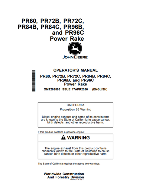 John Deere Power Rake Operator Manual PDF OMT209893