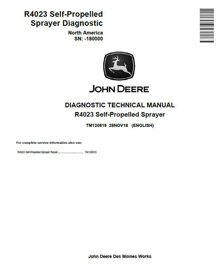 John Deere R4023 Self-Propelled Sprayer DIAGNOSTIC Technical Manual TM130819 PDF