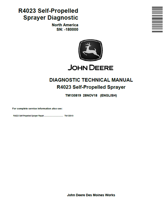 John Deere R4023 Self-Propelled Sprayer DIAGNOSTIC Technical Manual TM130819 PDF