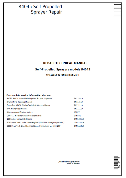 John Deere R4045 Self-Propelled Sprayer Repair Manual TM116119