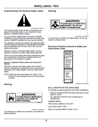 John Deere RSX850i Gator Utility Vehicle Owner Operator Manual PDF