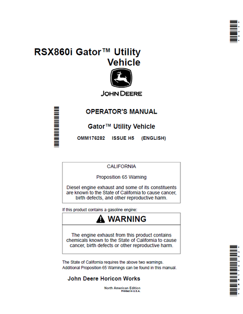 John Deere RSX860i Gator Utility Vehicle Operator Manual OMM176282