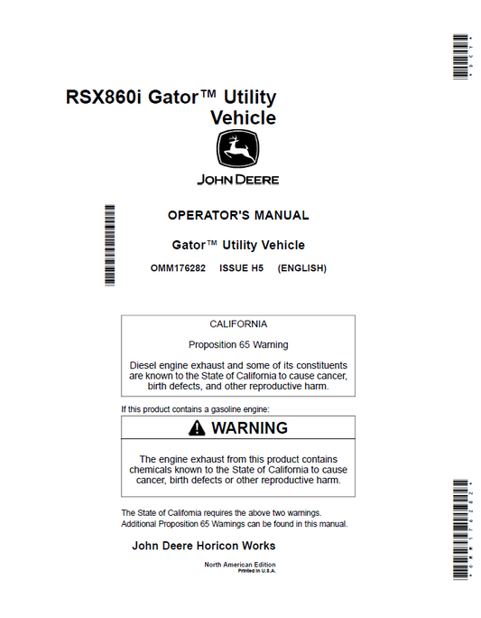 John Deere RSX860i Gator™ Utility Vehicle Operator Manual OMM176282 PDF