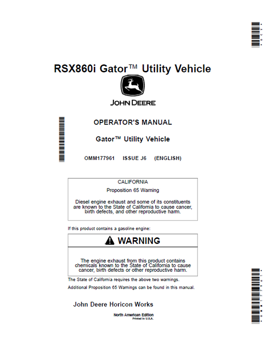 John Deere RSX860i Gator™ Utility Vehicle Operator Manual OMM177961 PDF