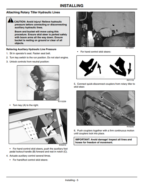 John Deere RT55 RT73 Rotary Tiller Operating Manual OMKV18189 PDF
