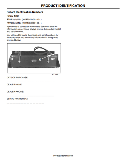John Deere RT55 & RT73 Rotary Tiller Operation & Maintenance Manual