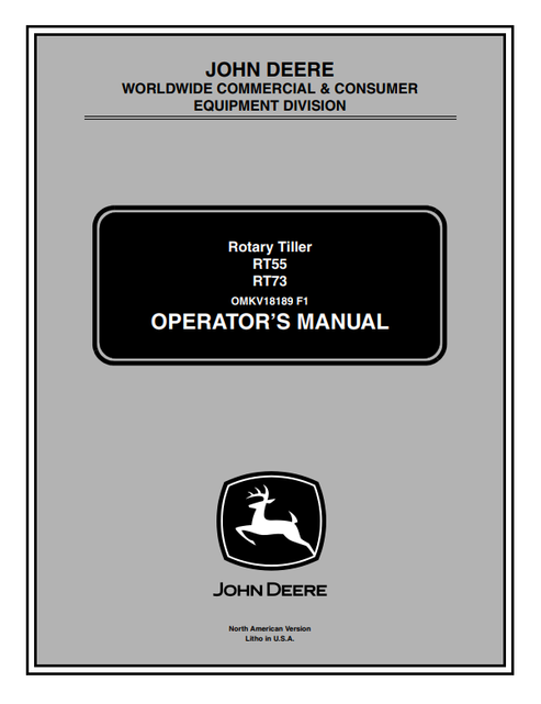 John Deere RT55 RT73 Rotary Tiller Operator Manual PDF OMKV18189