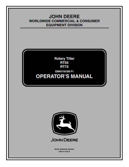 John Deere RT55 RT73 Rotary Tiller Operator Manual PDF OMKV18189