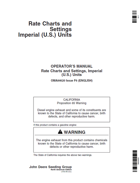 John Deere Rate Chart And Setting Imperial U.S. Unit Operator Manual OMA84620