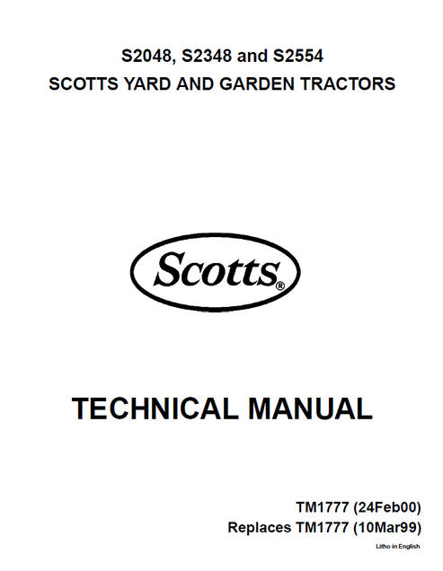 John Deere S2048 S2348 S2554 Scotts Garden Tractor Manual TM1973