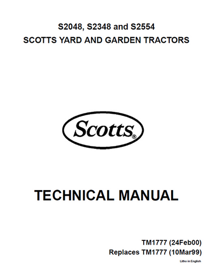 John Deere S2048 S2348 S2554 Scotts Garden Tractor Manual TM1973