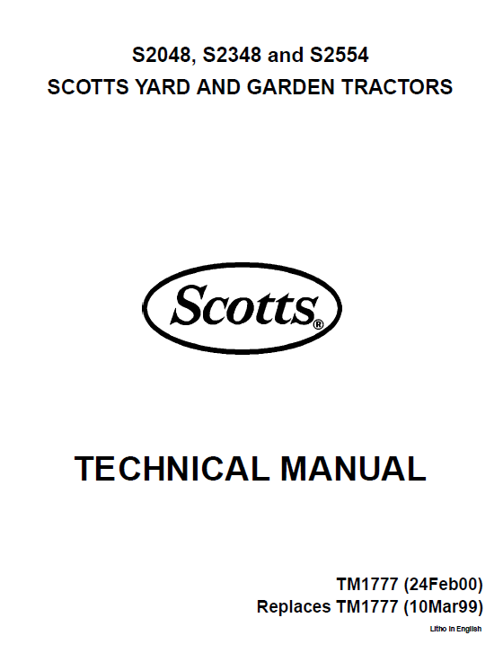 John Deere S2048, S2348 and S2554 Scotts Yard Garden Tractors Technical Manual TM1777 PDF