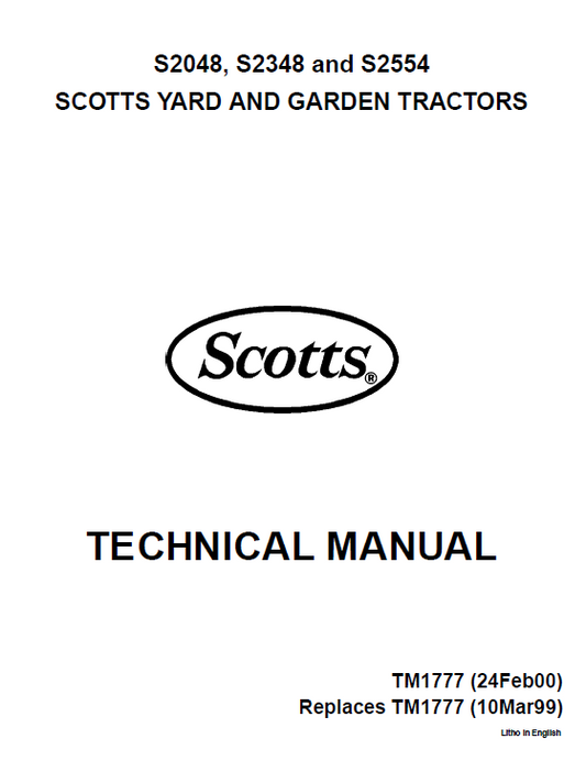 John Deere S2048, S2348 and S2554 Scotts Yard Garden Tractors Technical Manual TM1777 PDF