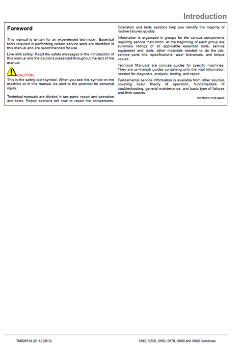 John Deere S540-S690 Combine Harvester Technical Repair Manual PDF