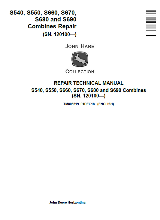 John Deere S540, S550, S660, S670, S680 and S690 Combines Repair Technical Manual TM805519 PDF