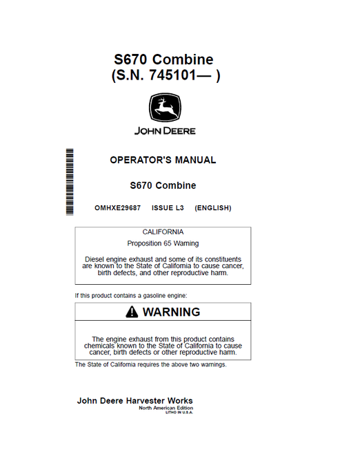 John Deere S670 Combine Operator Manual OMHXE29687