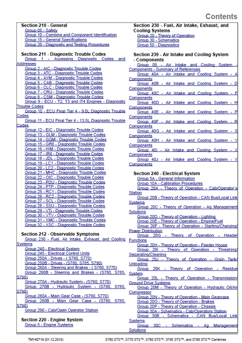 John Deere S760 STS™, S770 STS™, S780 STS™, S785 STS™ And S790 STS™ Combine Diagnostic Technical Manual TM140719