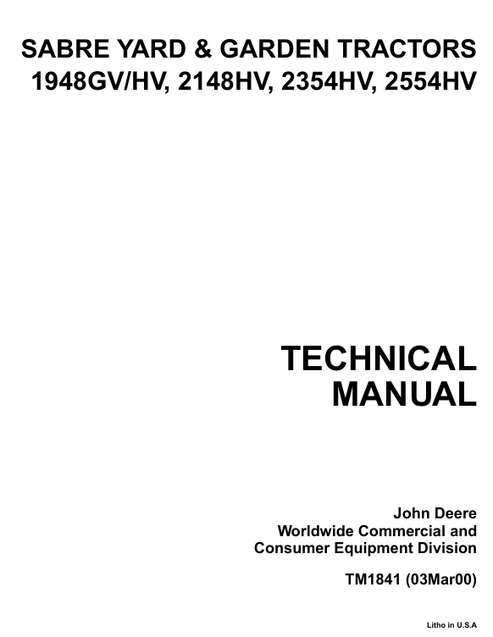John Deere SABRE Yard & Garden Tractor Technical Manual TM1841