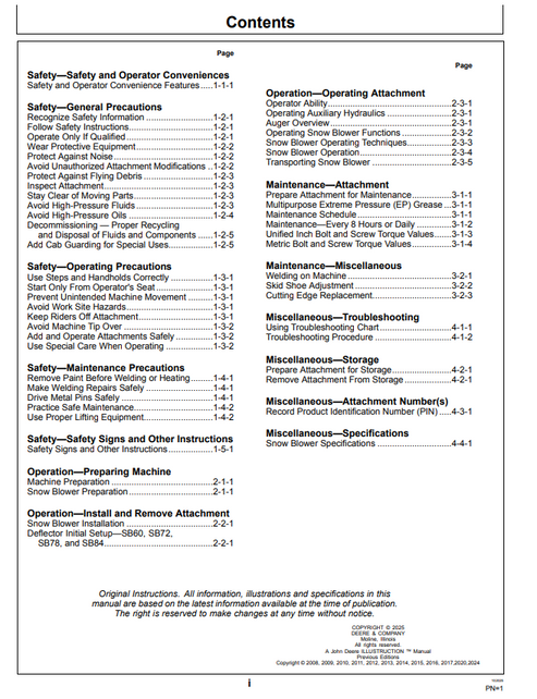 John Deere SB Series Snow Blower Operator Manual PDF