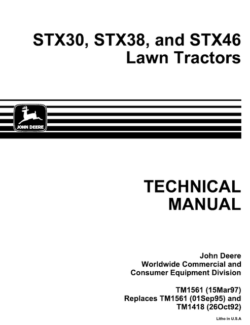 John Deere STX30 STX38 STX46 Lawn Tractor Technical Manual TM1561