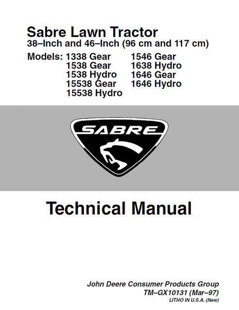 John Deere Sabre 1338 15538 Hydro Technical Manual TMGX10131
