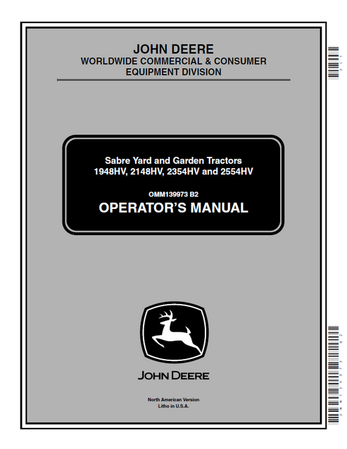 John Deere Sabre Yard & Garden Tractor Operator Manual OMM139973 PDF