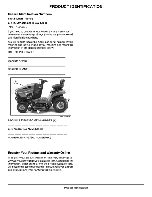 John Deere Scotts L1742 L17542 L2048 L2548 Lawn Tractor Manual OMGX20928