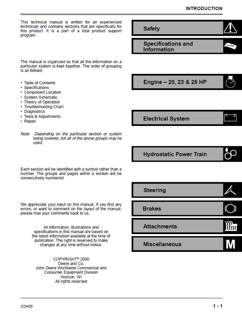 John Deere Scotts S2048 S2348 S2554 Technical Service Manual