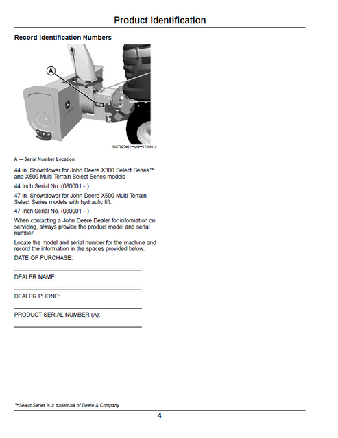 John Deere Select Series 44 47 Inch Snowblower Operation Manual
