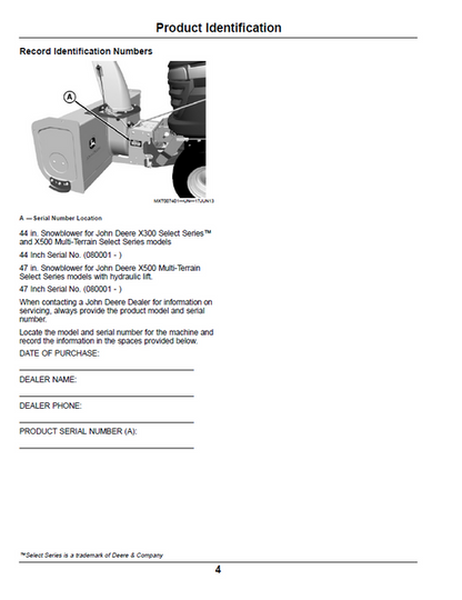 John Deere Select Series 44 47 Inch Snowblower Operation Manual