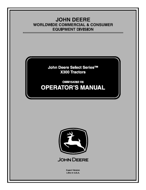 John Deere Select Series X300 Tractor Operator Manual OMM154282