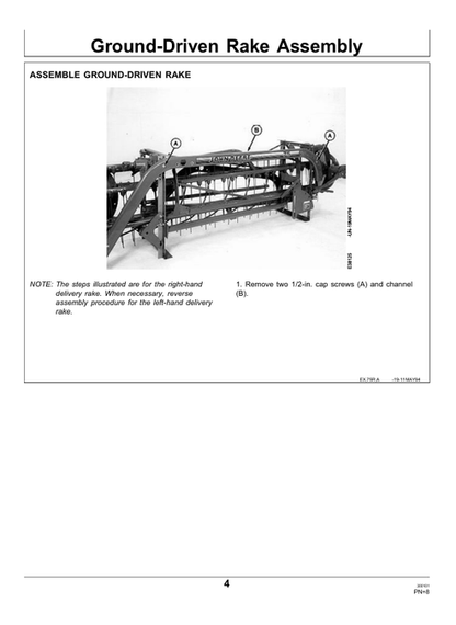 John Deere Side Delivery Rakes & Tandem Hitch Pre-Delivery Manual PDF