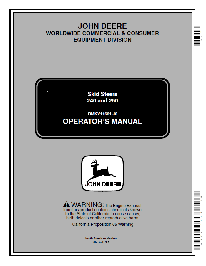 John Deere Skid Steers 240 and 250 Operator Manual OMKV11661 PDF 